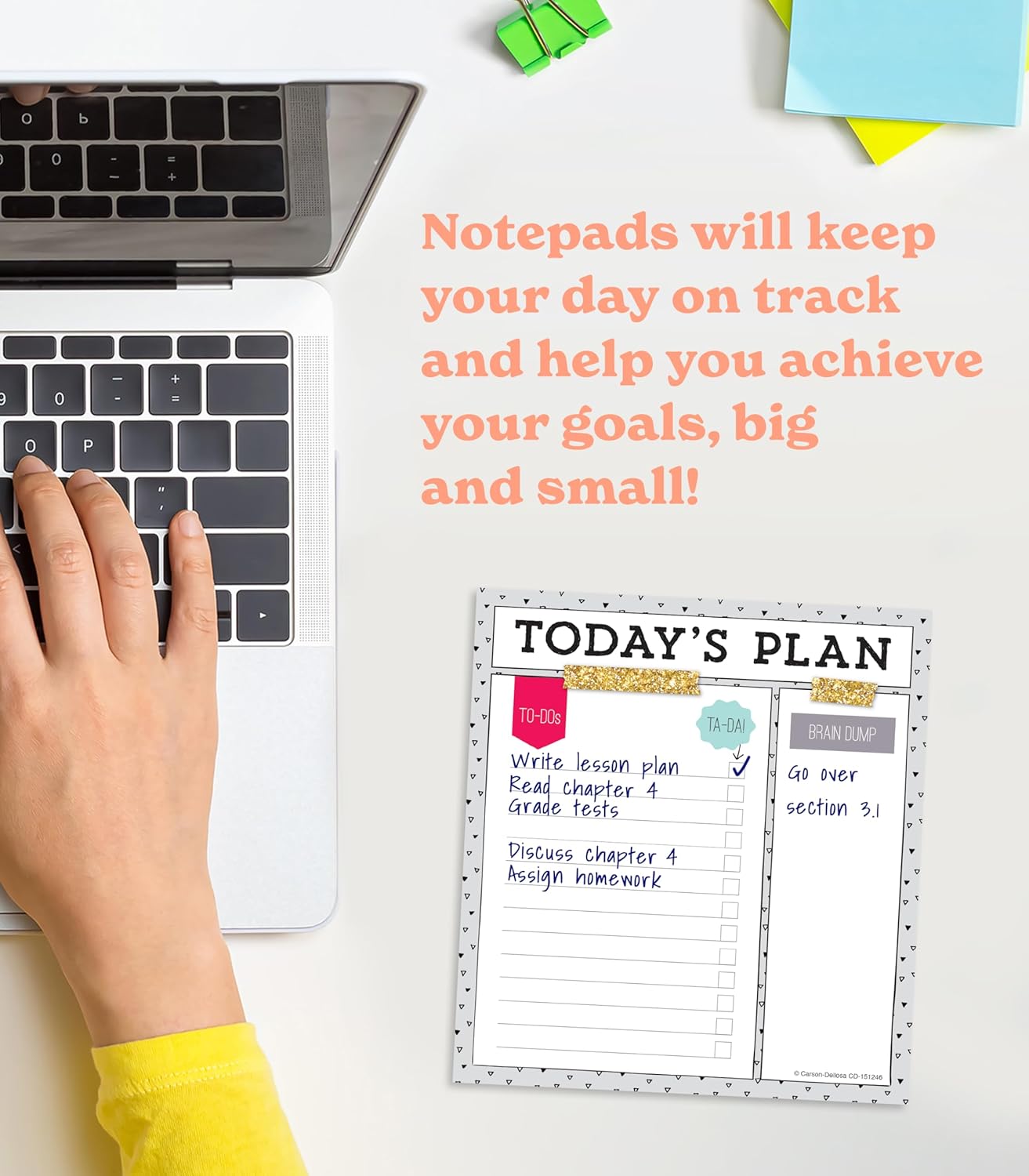 Carson Dellosa Today's Plan Notepad 3-Pack Set, Note Pads for To Do List, Goals, Checklist, and Classroom Organization Stationary, Desk Accessories and Office Supplies