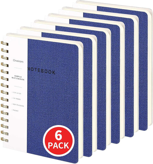 Lined Spiral Notebook College Ruled A5 Journal Book for Note Taking, 160 Pages Writing Journal for Office and Home School Supplies 5.75x8.125 inch (6pack-Navy Blue)