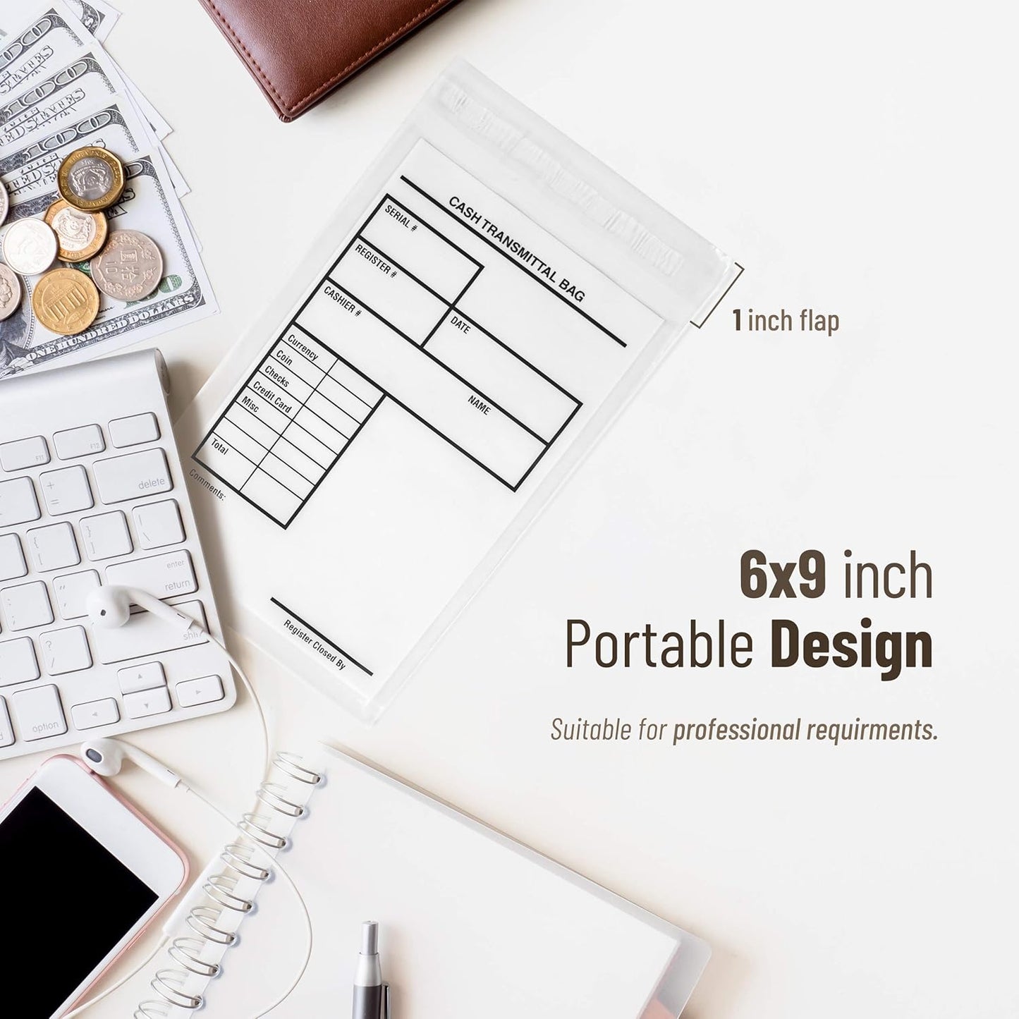 Tamper Proof Bank Deposit Bags - Self-Adhesive Seal, Write-On Surface, 6"x9" Clear Plastic Cash Envelopes | Pack of 500