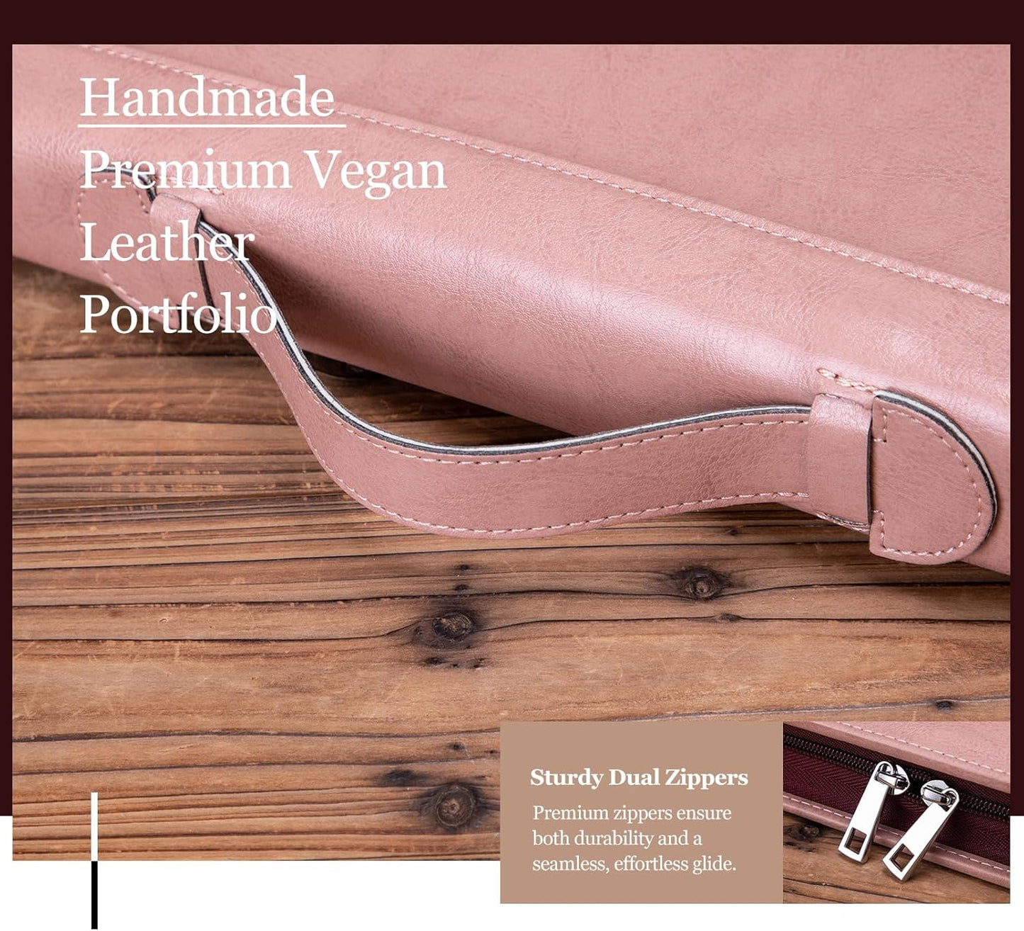 Vegan Leather Portfolio 3 Ring Binder with Clipboard, Hidden Handle, 8.5 x 11 Zippered Padfolio, Business Organizer Professional Executive Folio for Women, Pink