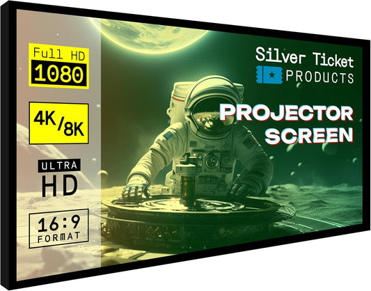 Silver Ticket Products STR Series 6 Piece White 1.1 Gain 120" Diagonal 16:9 Format Projection Screen, Aluminum Frame, Wall Mounted, 109.25x63.625 inches STR-169120