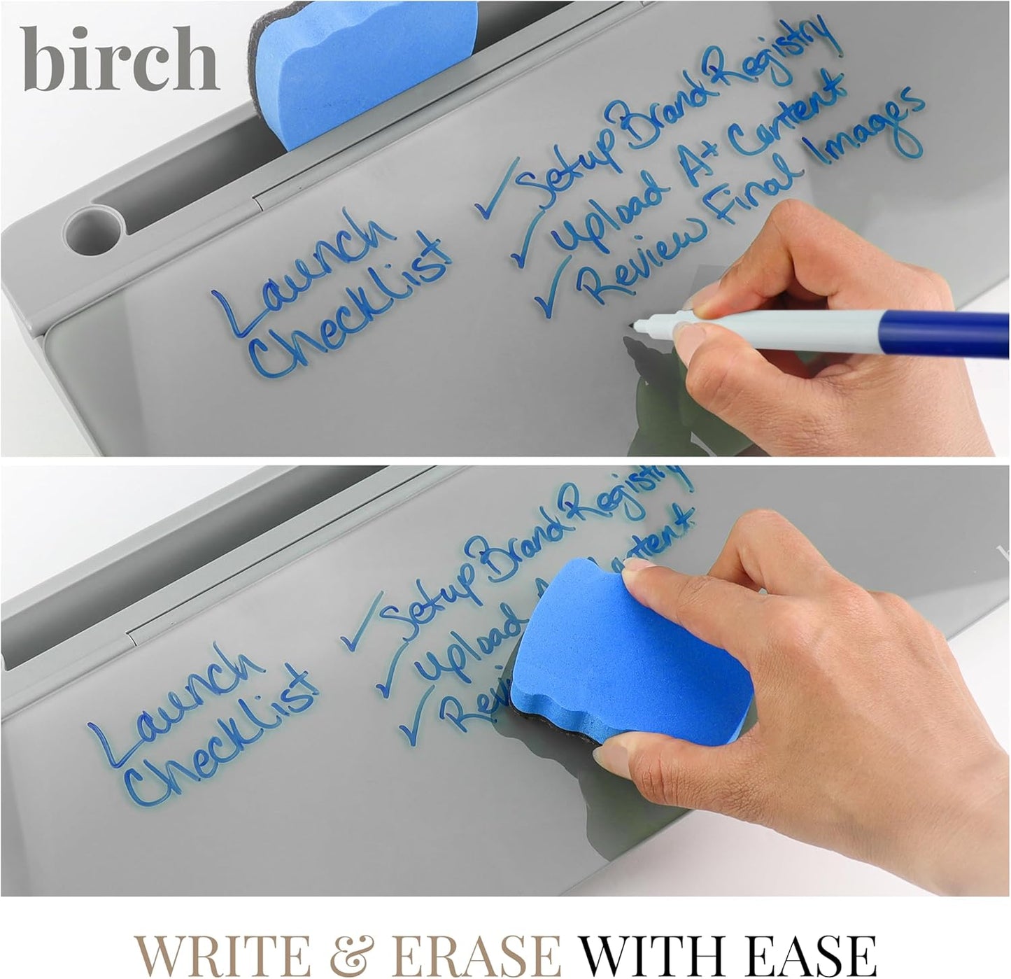 Birch Desktop Whiteboard with Storage & Multiple Markers Surface Desktop Glass Dry Erase Board Desk Top White Board Dry Erase Notepad Desk White Board Tabletop Desk Whiteboard (Charcoal)