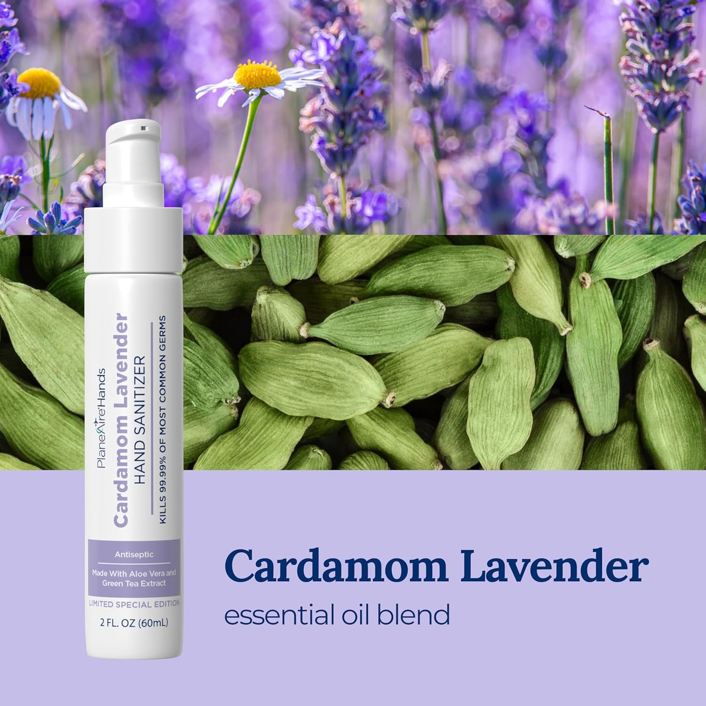 Cardamom Lavender Lotion Hand Sanitizer | Travel Size | Moisturizing Hand Lotion | Made with Aloe Vera & Essential Oils | Rich in Vitamin E | Cleanse & Moisturize | Scented Hand Sanitizer | 6-Pack
