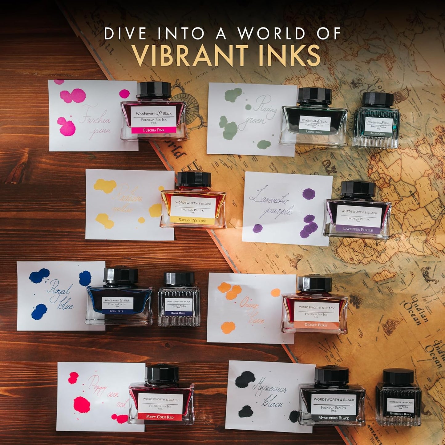 Wordsworth and Black Fountain Pen Ink Bottle (30 ml) Premium Luxury Edition, [Mysterious Black] Fountain Pens Bottled Ink; Classic Designed Bottle Smooth Flow 30 ml