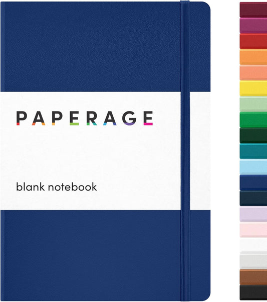 PAPERAGE Blank Journal Notebook, (Royal Blue), 160 Pages, Medium 5.6 in x 8 in - 100 GSM Thick Paper – Hardcover Journaling Notebook for Work, School, Note Taking or Sketching