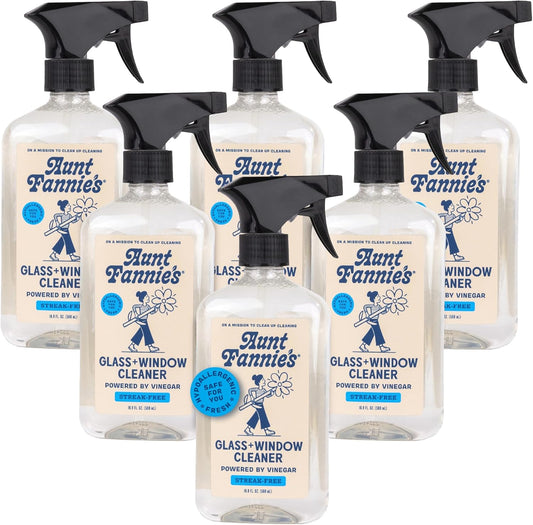 Aunt Fannie's Glass & Window Cleaning Vinegar Spray, Natural Streak-Free Spray, 16.9 Ounces (Pack of 6)