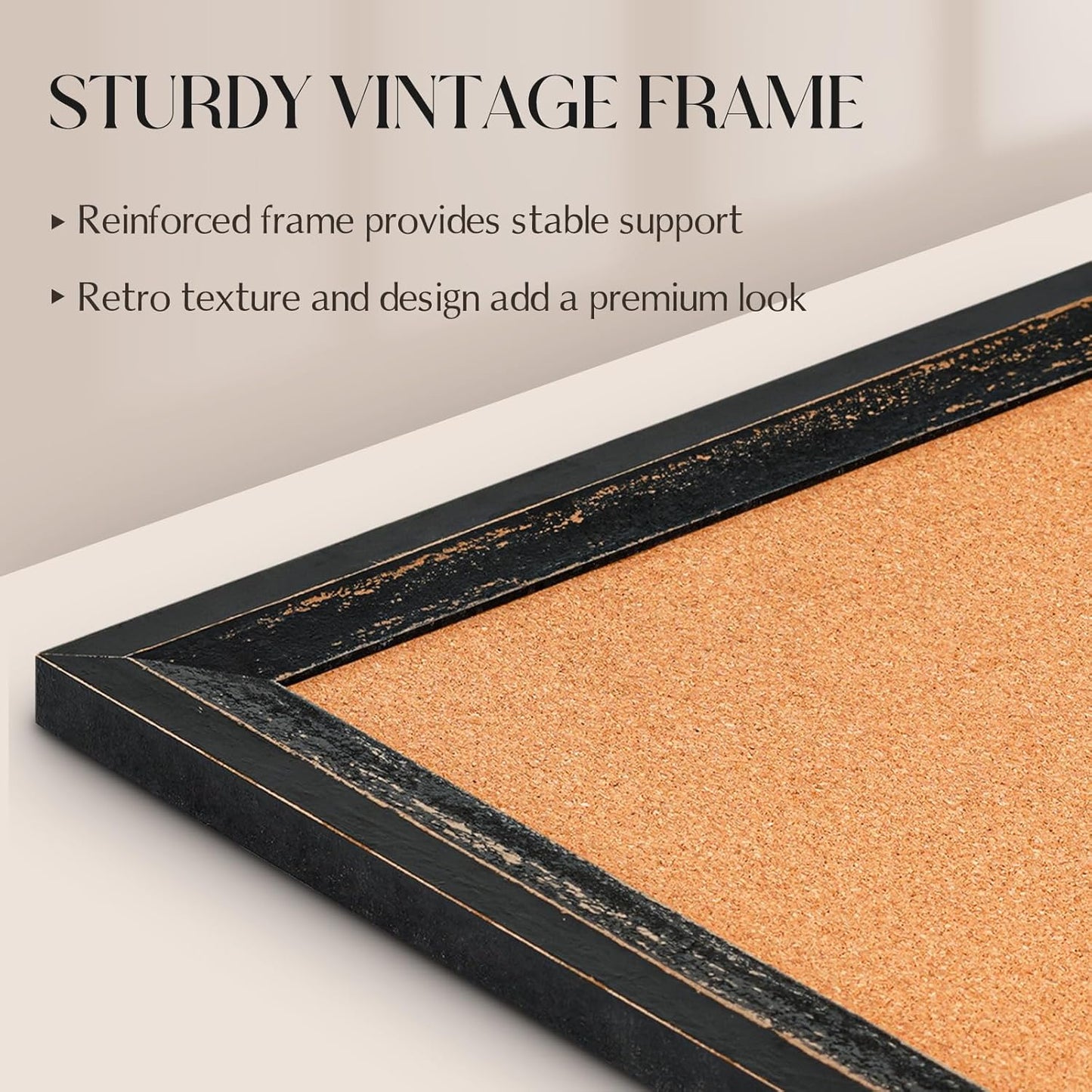 Large Cork Board Bulletin Board - 48'' x 36'' - Rustic Black Frame Corkboard for Wall - Decorative Message Board, Vision Board, Pin Board, Picture Board, Photo Board
