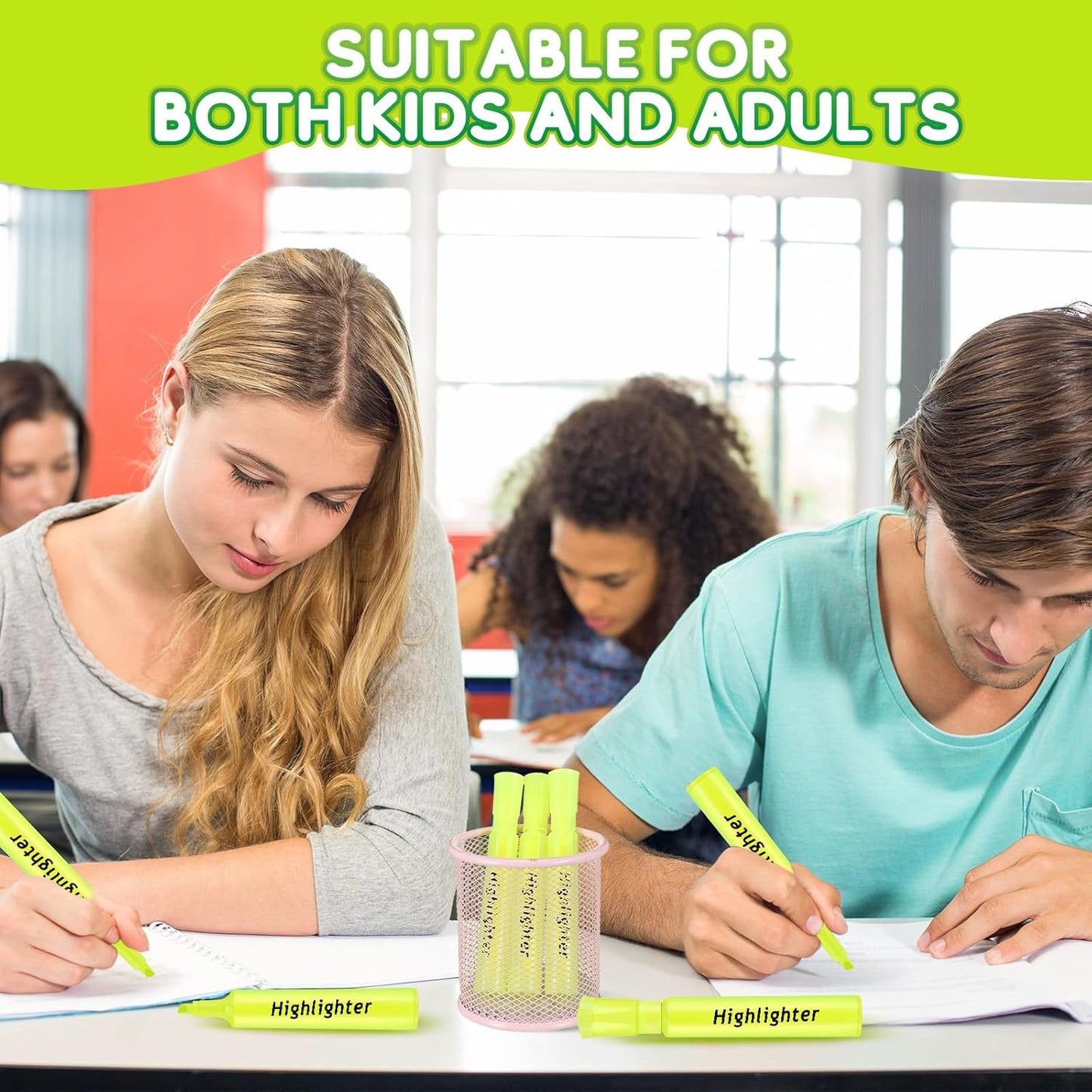 Qilery 30 Pack Highlighters Bulk, Tank Style Chisel Tip Highlighters Markers Quick Drying for Kids and Adult Coloring, Classroom Home Office School Supplies (Yellow)