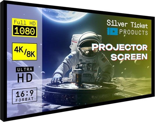 Silver Ticket Products STR Series 6 Piece Home Theater Fixed Frame 4K / 8K Ultra HD, HDTV, HDR & Active 3D Movie Projection Screen, 16:9 Format, 142" Diagonal, Woven Acoustic Material STR-169142-WAB