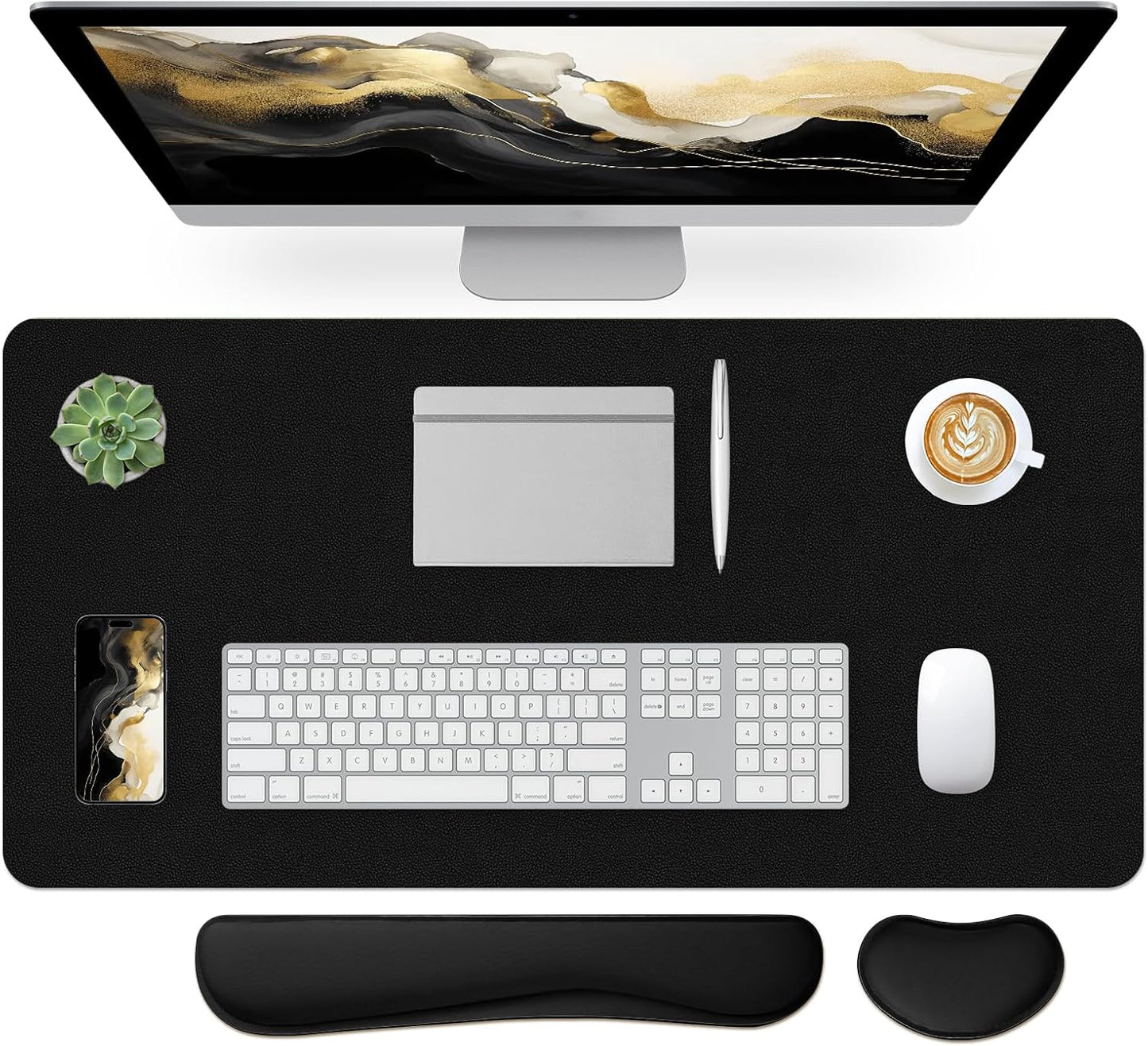 Leather Desk Pad, Black Desk Mat, Non-Slip Desk Protector Mat, Leather Desk Blotter, Computer Desk Pad, Waterproof Desk Mat for Home Office and Decor(31.5×15.7 Inches)