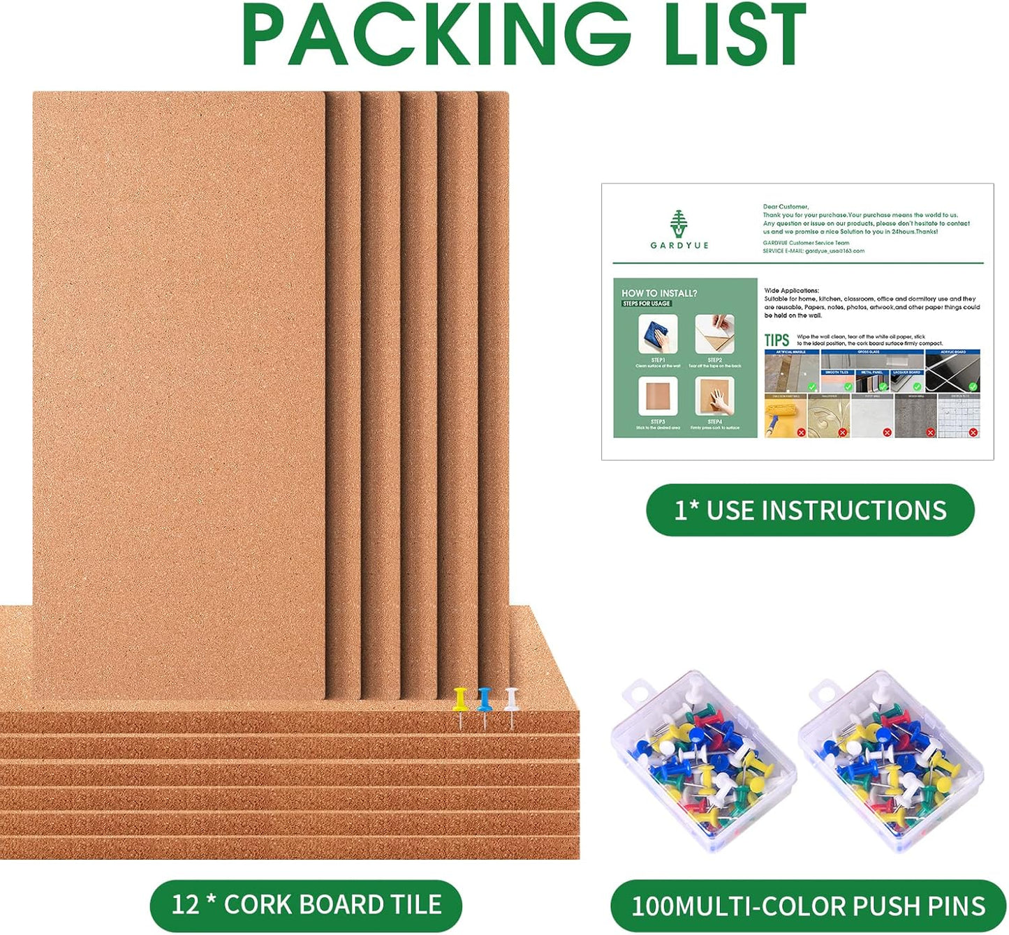 Transform Your Space with GARDYUE's 12-Pack Cork Bulletin Board Tiles - 17 x 8 Inches, 1/2" Thick, Self-Adhesive, Frameless, and Eco-Friendly - Perfect for DIY, Office, School, and Home Decor