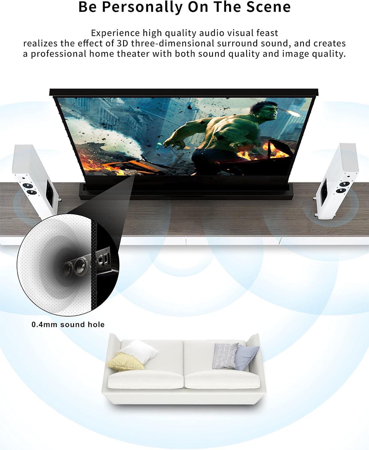 VIVIDSTORM-4K Movie Projector Screen S 120 Inch Sound Transparent Perforated Floor Rising White Fabric 4k HD Ready Home/Movie Theatre Work with Normal Throw Projector, VSDSTPW120H