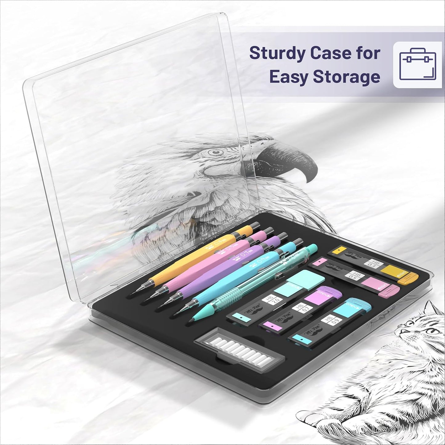 Mr. Pen- Pastel Mechanical Pencil Set with Lead and Eraser Refills, 5 Sizes, 0.3, 0.5, 0.7, 0.9, 2mm, Mechanical Pencils for Drawing and Sketching, Cute Pencils, Mechanical Pencil