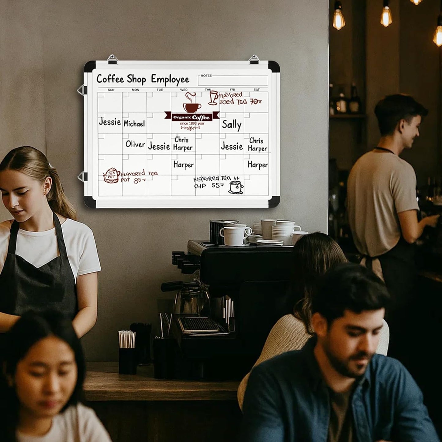 VUSIGN Monthly Dry Erase Calendar Whiteboard for Wall, 16" X 12" Double-Sided Board, Hanging Whiteboard Dry Erase for Office, Desk, Kitchen, Dorm, Silver