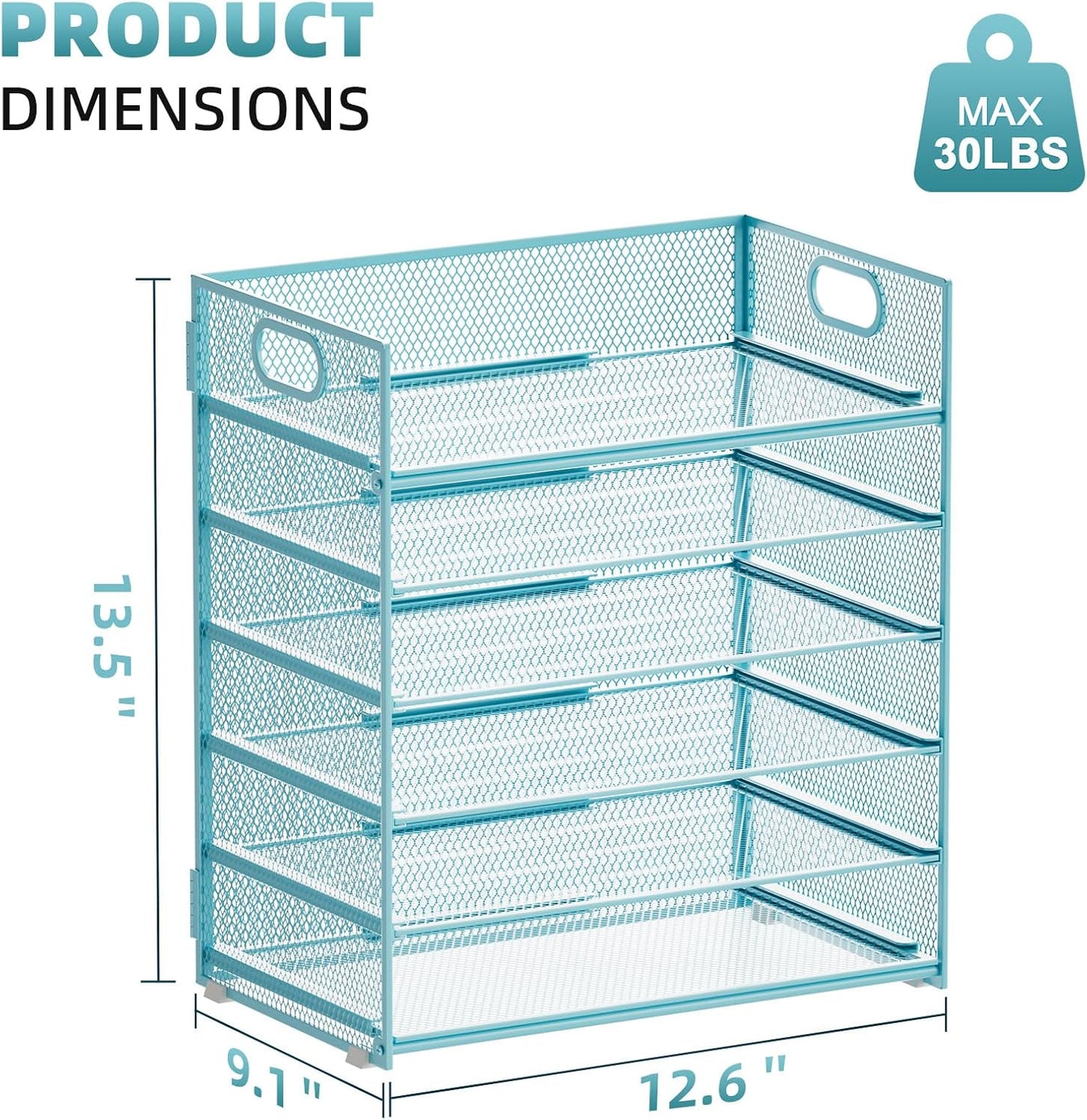 Marbrasse 2 Pack Desk Organizer with Handle, 6 Tier Paper Letter Tray, Mesh Desk File Organizer for Office, School and Home - Blue