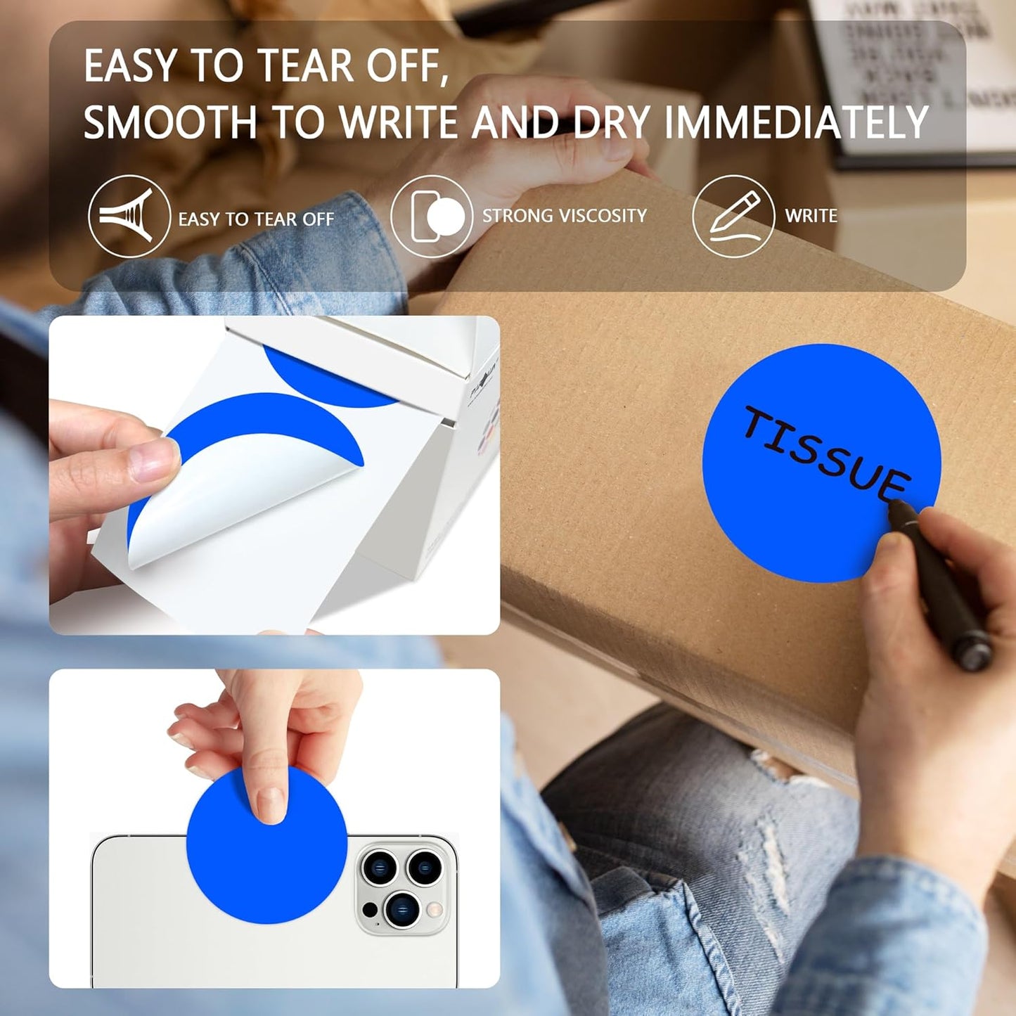 PARLAIM 3" Diameter Round Blue Color Coding Sticker, 4 Rolls 2000PCS Circle Dot Label,Permanent for Inventory Box Labeling