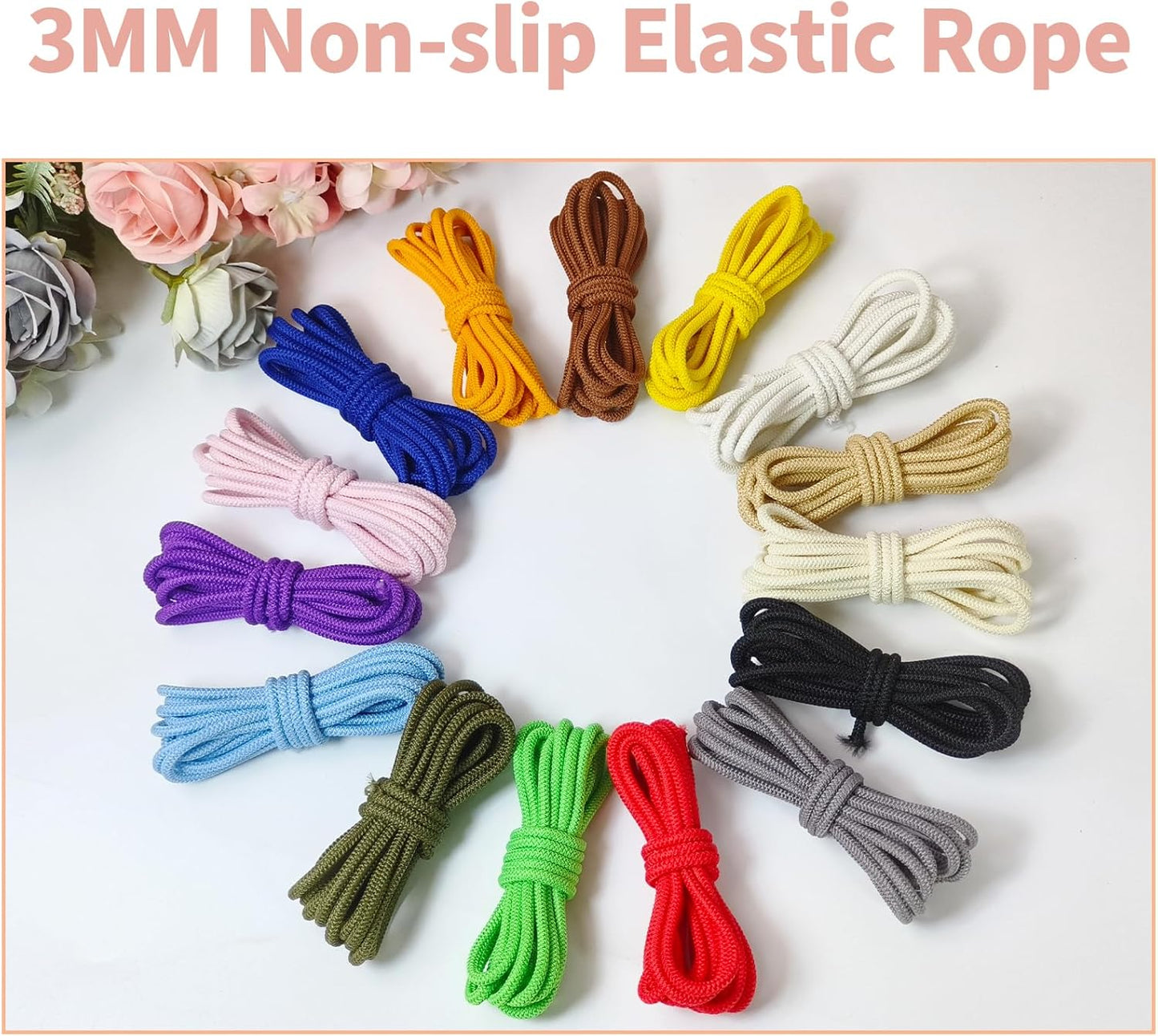 3mm No-Slip Bungee Cord - 15 Color Assortment - 1/8 Inch Strong Elastic String for Crafts, Kayak Tie Downs,Sports Gear,Hair Bands, Sewing，Shoe Laces, Camping & DIY Projects