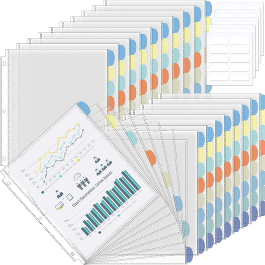 ReliThick 32 Set of 256 Pack Clear Binder Sheet Protectors with Tabs for 3 Ring Binder 8 Tab Binder Dividers with Pockets and Tabs Plastic Page Protector Insertable Index Divider, 8.5 x 11 Inch