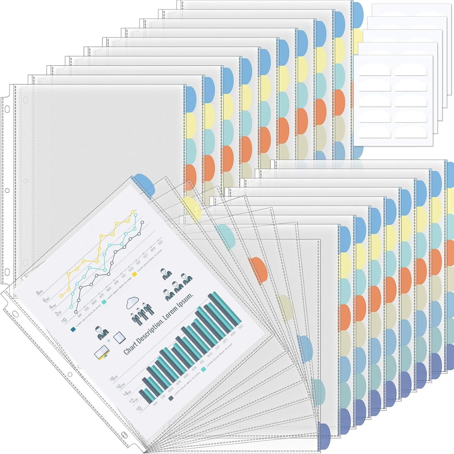 ReliThick 16 Set of 128 Pack Clear Binder Sheet Protectors with Tabs for 3 Ring Binder 8 Tab Binder Dividers with Pockets and Tabs Plastic Page Protector Insertable Index Divider, 8.5 x 11 Inch