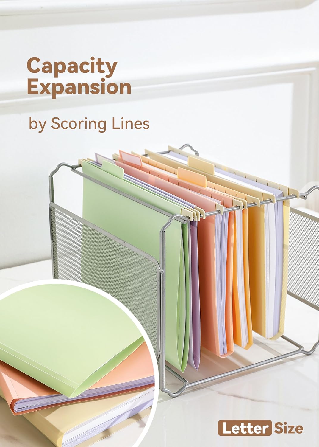 Plastic Hanging File Folders, Letter Size, 12 Pack Pastel Hanging Folders, with Insertable 1/5-Cut Tabs for Filing Cabinets