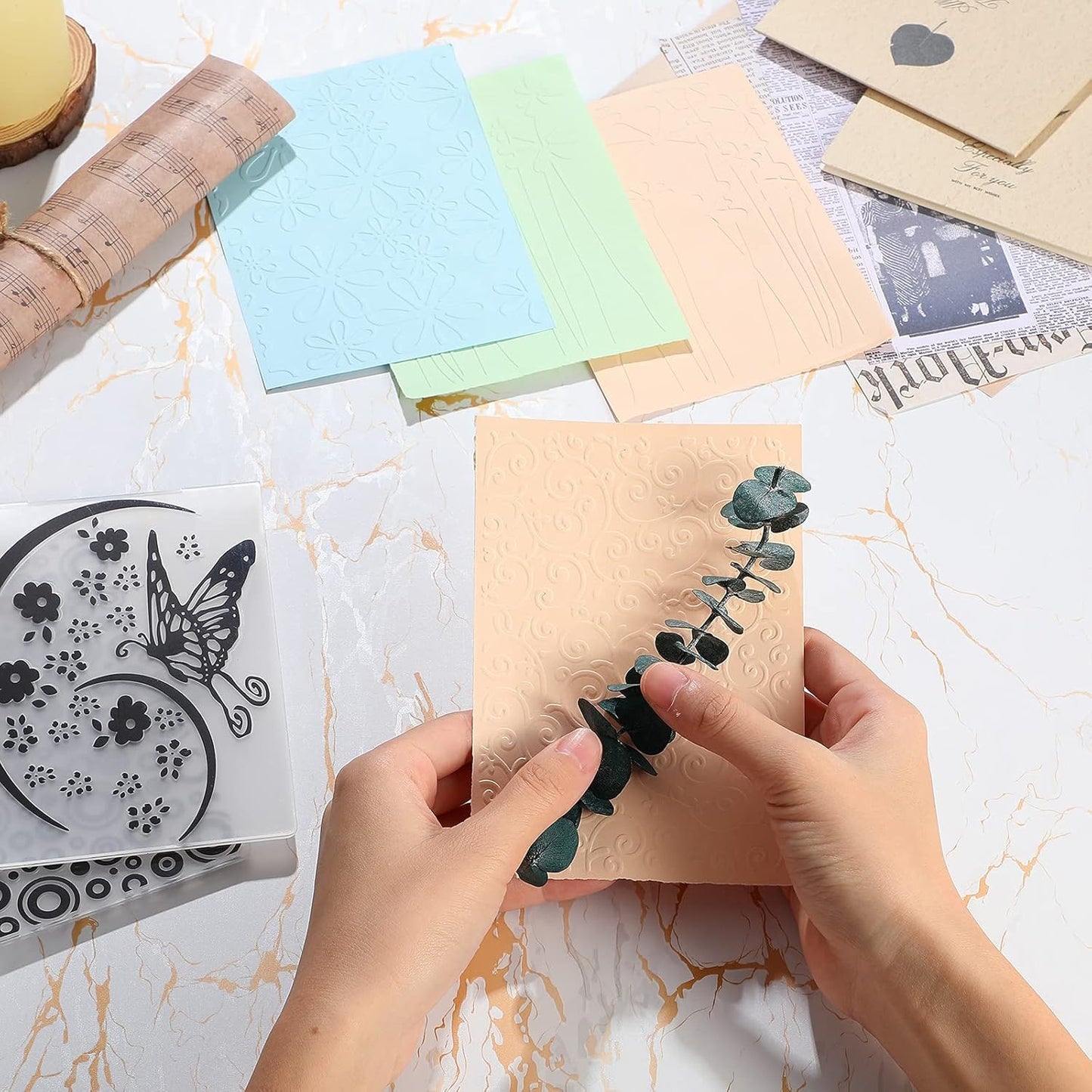 12 Pieces Embossing Folders DIY Craft Template Stencil Butterfly Star Embossing Templates Paper Card Decorating Mold Scrapbook Album Making Tool for Card Scrapbook DIY Craft, 11.7 x 3.9 Inch