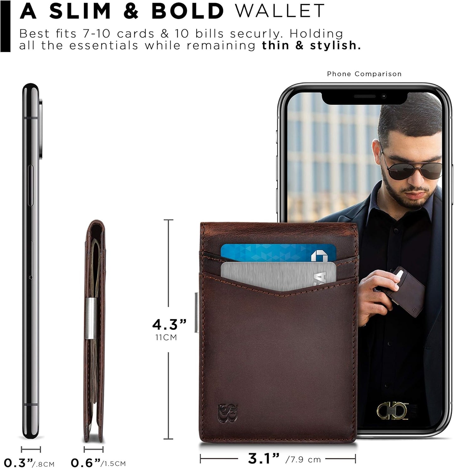 SERMAN BRANDS Money Clip Wallet - Mens Wallets slim Front Pocket RFID Blocking Card Holder Minimalist Mini Bifold