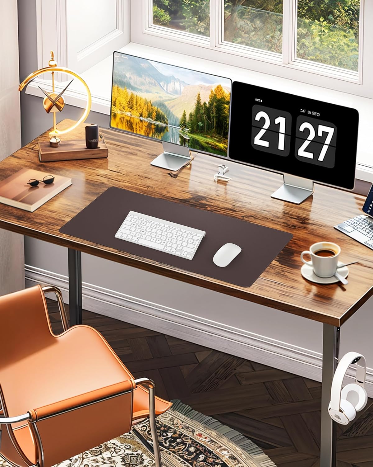 Desk Pad Mat 23.6"x13.7" - Waterproof Mouse Pad & Desk Protector, Non-Slip PU Leather for Gaming Keyboard/Mouse, Stitched Edge XL Office Desk Pad with Ergonomic Support(Chocolate)