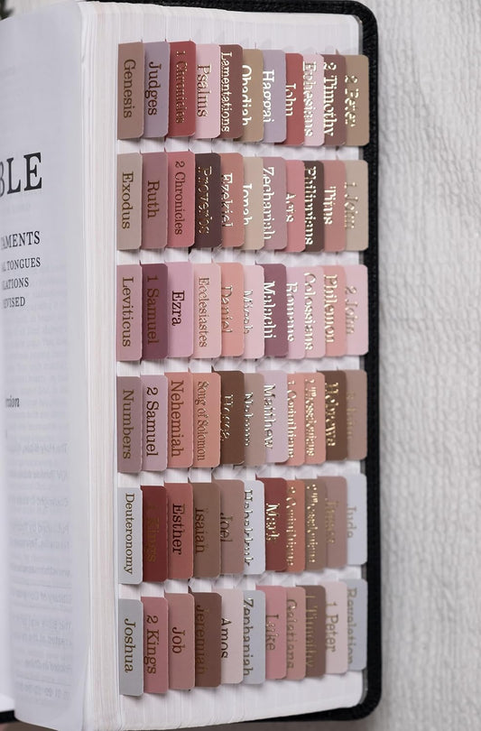 UPAFEXXI-Laminated Bible Tabs for Women and Men (Gold Foil Embossed Lettering) Reposition Large Print tabs, Easy to Read and Apply, 80 Bible Chapters Labels for Easy Navigation(Earth Tone Theme)