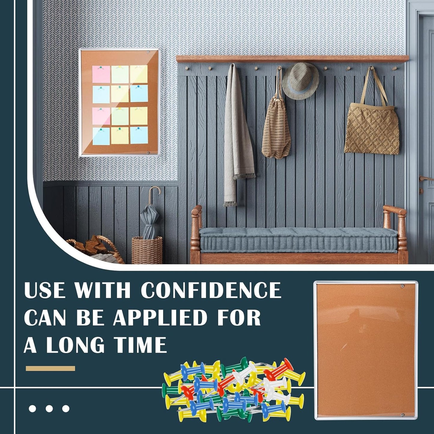 Cholemy Enclosed Bulletin Lockable Cork Case Notice Board 48 x 36 Inch Weatherproof Bulletin Board with Aluminum Frame Mounting Screws Outdoor for School Office Wall Display Pictures(Silver)