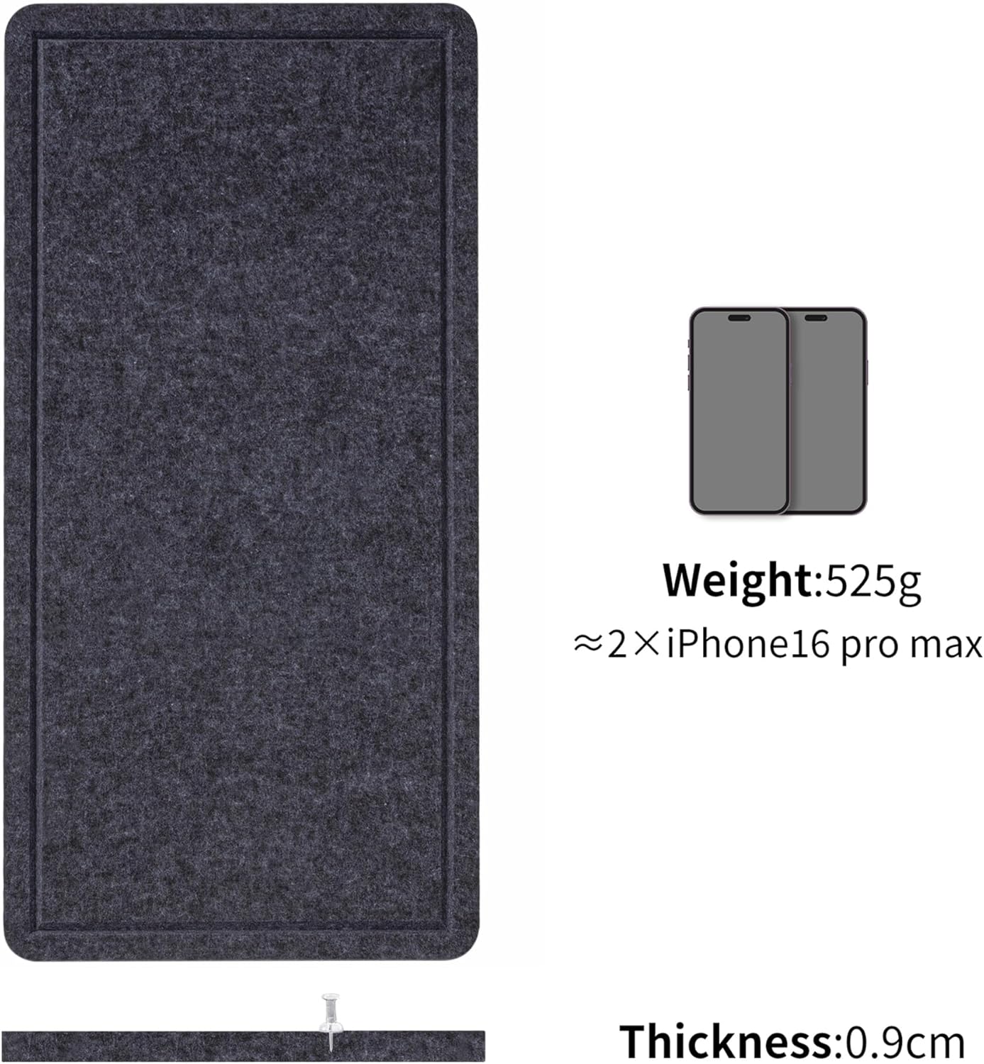 Bulletin Board, 35 x 17 1/2 inches Felt Board - Decorative Pin Board, Cork Board Alternative for Wall, Foldable Picture Board Self-Adhesive Vision Board Prayer Board with 20 Pushpins Dark Gray