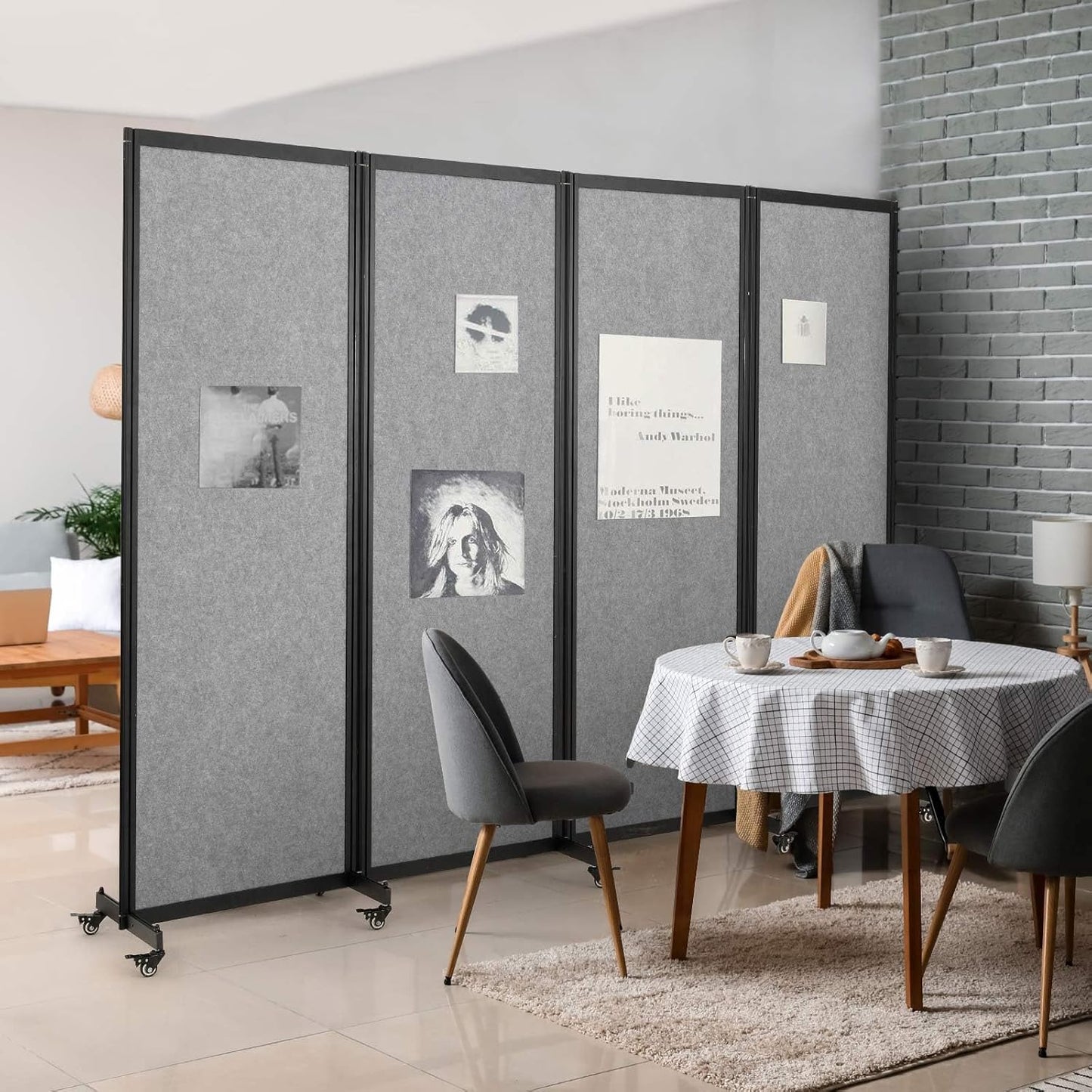 Room Partition,Office Divider,Portable Commercial Screen Dividers,Privacy Partition Separator,Classroom School Dividers, 8'5"L* 6'7"H,4 Panel,Light Grey