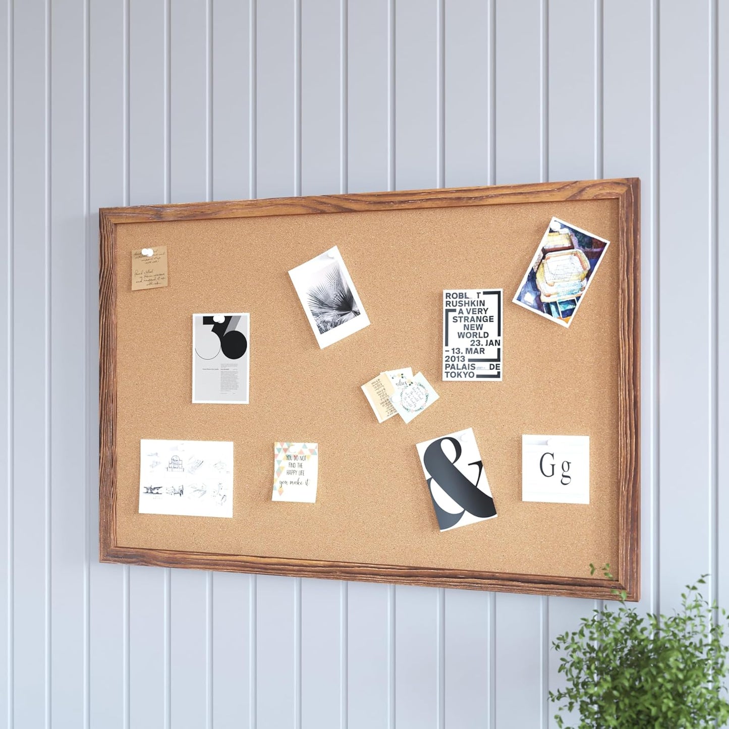 HBCY Creations Wall Mount Torched Wood Cork Board - 24" W x 36" H - 6 Wooden Push Pins - Solid Pine Wood Frame - for Kitchen, Classrooms, Restaurant Menus and More!