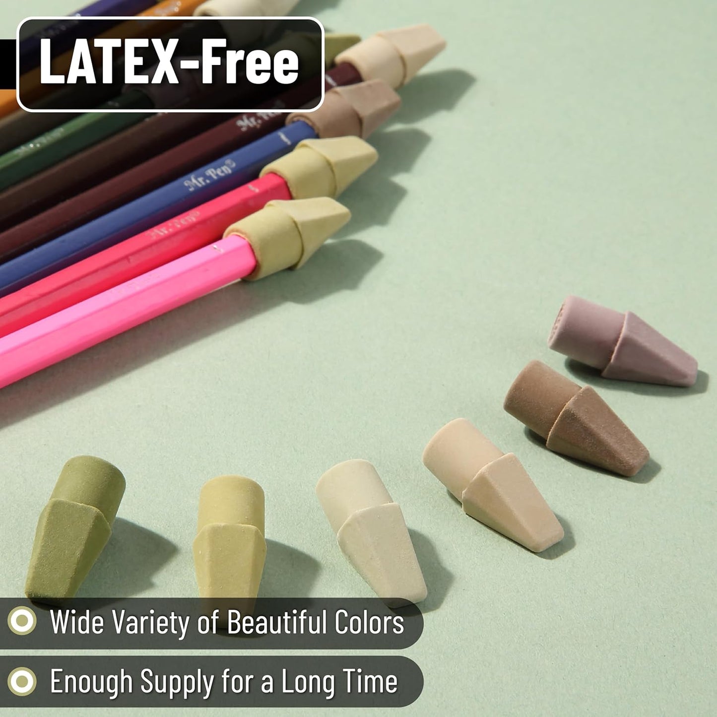 Mr. Pen- Pencil Erasers Toppers, 120 Pack, Colorful, Latex Free, No Smudge, Mr Pen Erasers for Pencils