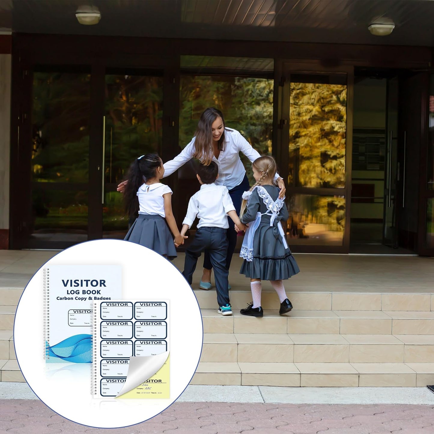 1 Pack of 150 Visitor Log Book Visitor Badges Registry Log with Carbon Copy Visitor Stickers Letter Size Extras Protecting Privacy Pages Spiral Bound Self Visitor Badges Guest Register Book(1)