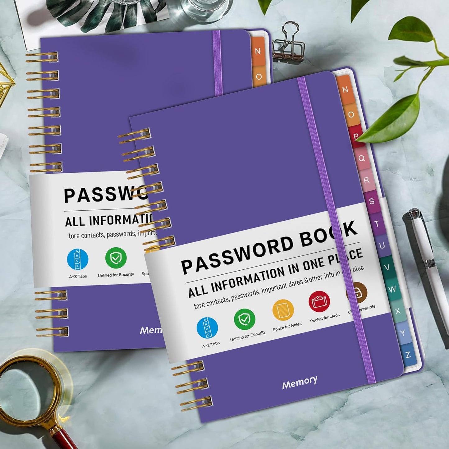 Spiral Password Book with Alphabetical Tabs - 5.8" X 8.2" Small Password Keeper Book with Inner Pocket for Seniors , Large Print, Hardcover, 450 Logins – Internet Password Organizer Notebook for Home & Office Use