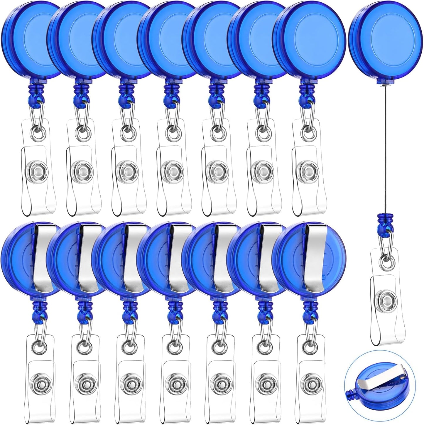 Zonon 100 Pieces Retractable Badge Reel Clips ID Card Holder Reel with Metal Belt Clip for Hanging Cards Key Chains, Name Badge Holders for Nurses Teachers Students(Transparent Blue)