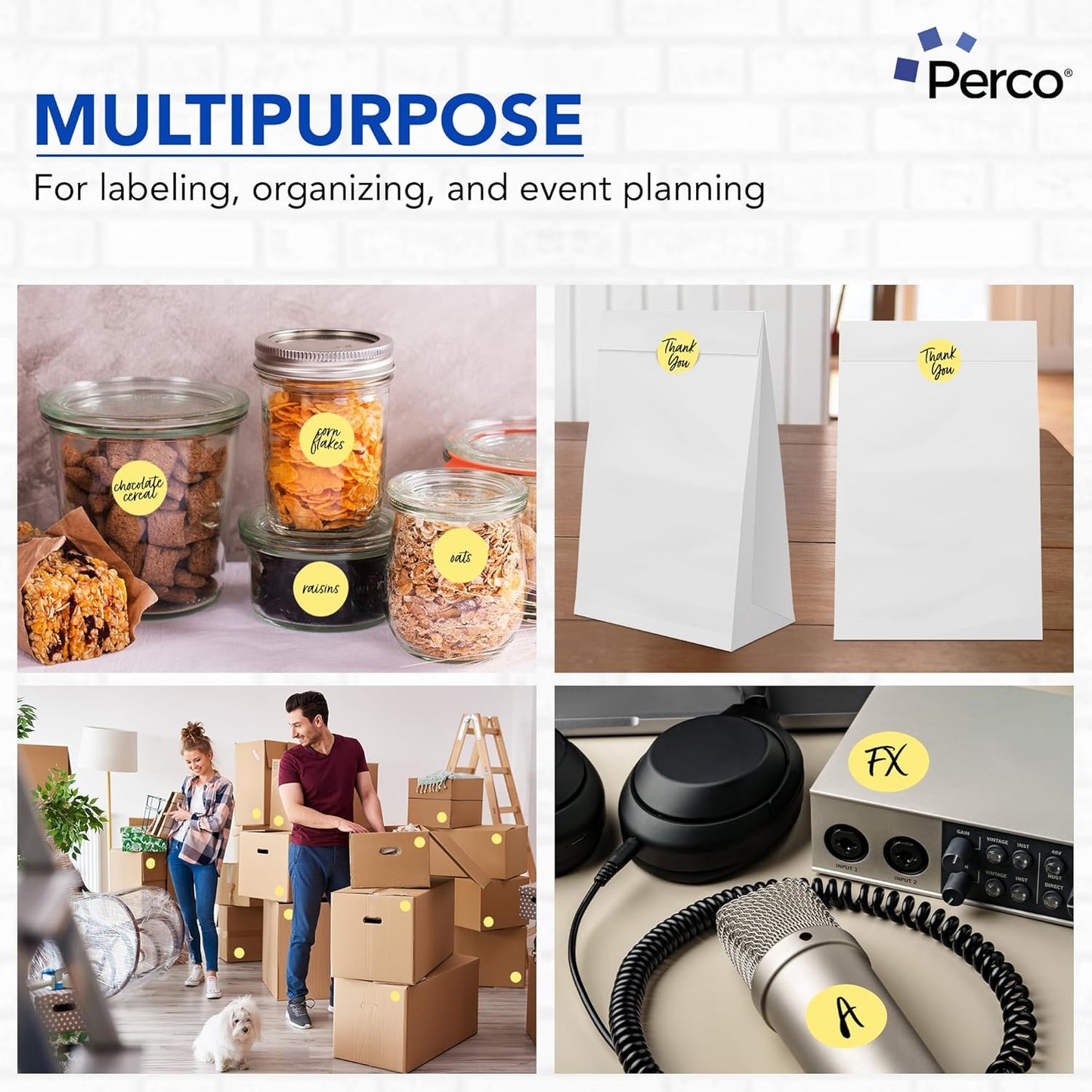 Perco Metallic Gold 2" Round Circle Dot Sticker Labels for Wedding Invitations - Multi-Roll Pack (3 Rolls, 500 Labels Each) - Permanent Adhesive, Vibrant Colors - Perforated for Easy Use, Made in USA