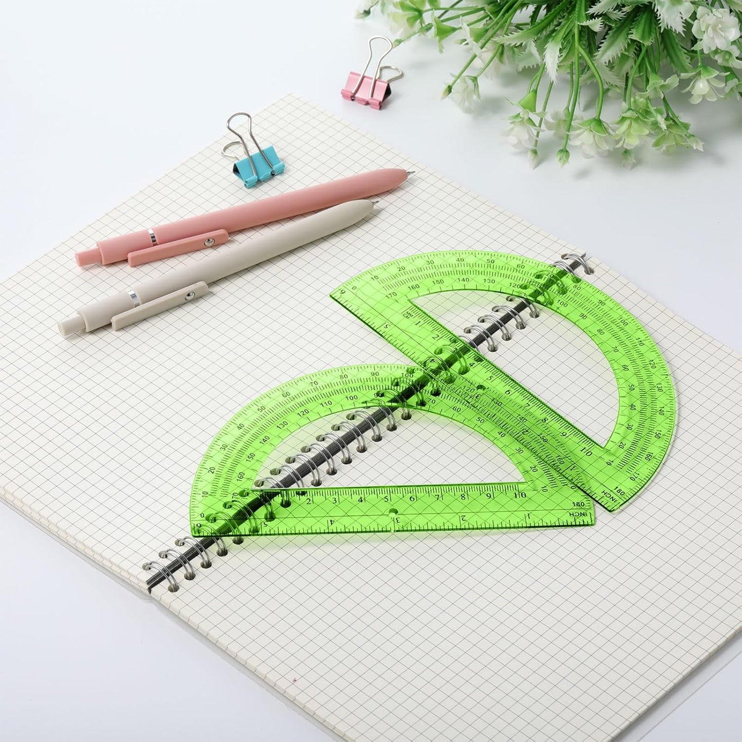 Zonon 2 Pcs 6 Inch Plastic Protractor Math Protractors 180 Degrees Angle Measurement, Translucent for Geometry Classroom Kid Student School Office Supplies(Green)