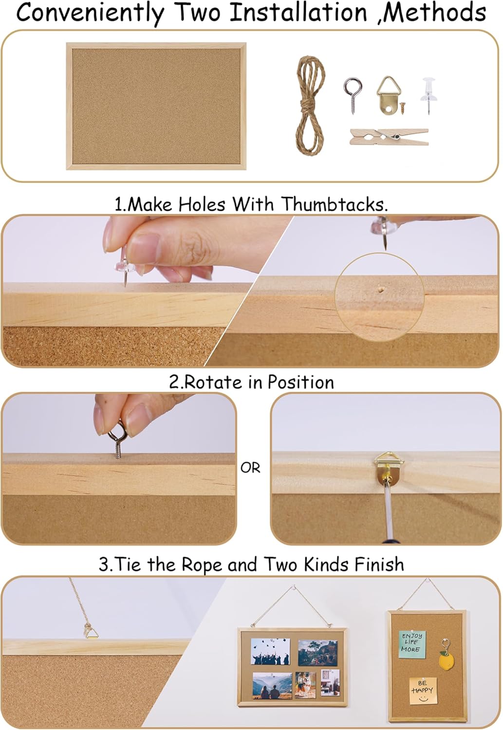 Cork Board Bulletin Board,17"X 12" Cork Board for Office with Pin Oak Wood Boards,Hanging Corkboards for Office Home School Message Board or Vision Board Decoration.