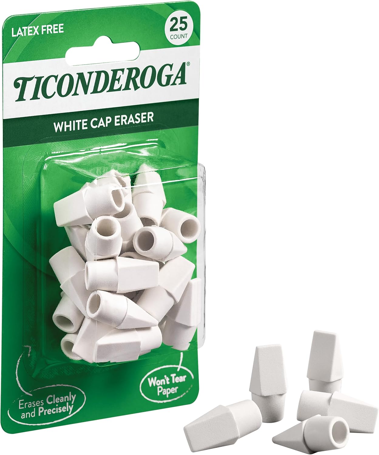 Ticonderoga Pencil Cap Erasers, White, 25 Count, 6 Packs (X38025)