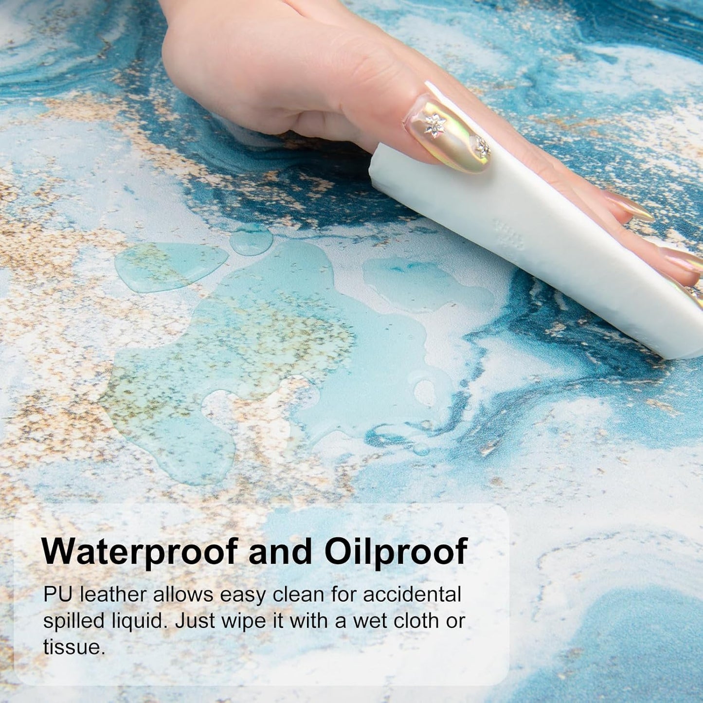 QIYI Desk Pad Large Keyboard and Mouse Pad for Laptop Computer, PU Leather Desk Cover Protector, Desk Décor Accessories for Office Home Work Writing Gaming 31.5" x 15.7" - Blue White Marble