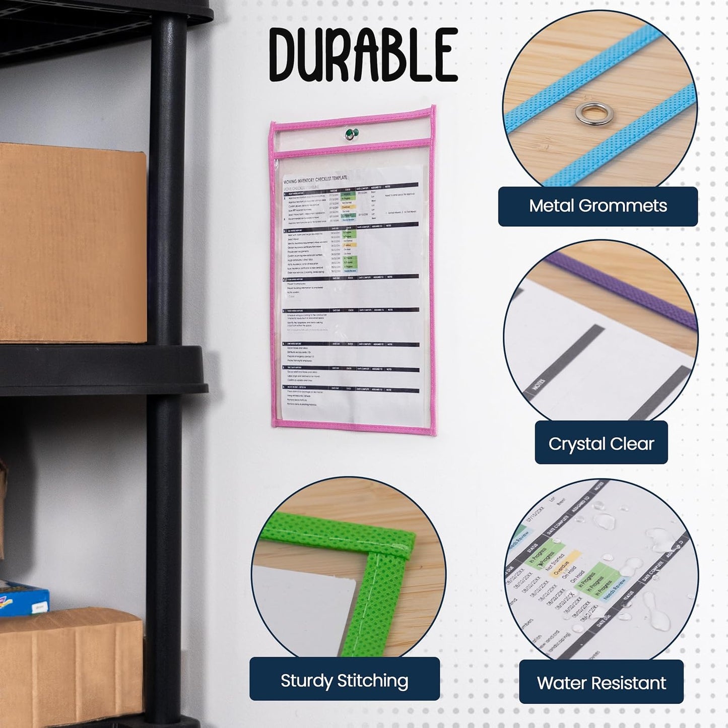Essex Wares - 5 Pack, Pastel, Job Ticket Holders, 10" Wide x 13.5" Tall - Clear Plastic Shop Ticket Holders - Easy to Use, Reusable & Easy Erase Plastic Invoice Holders, Water-Resistant & Durable