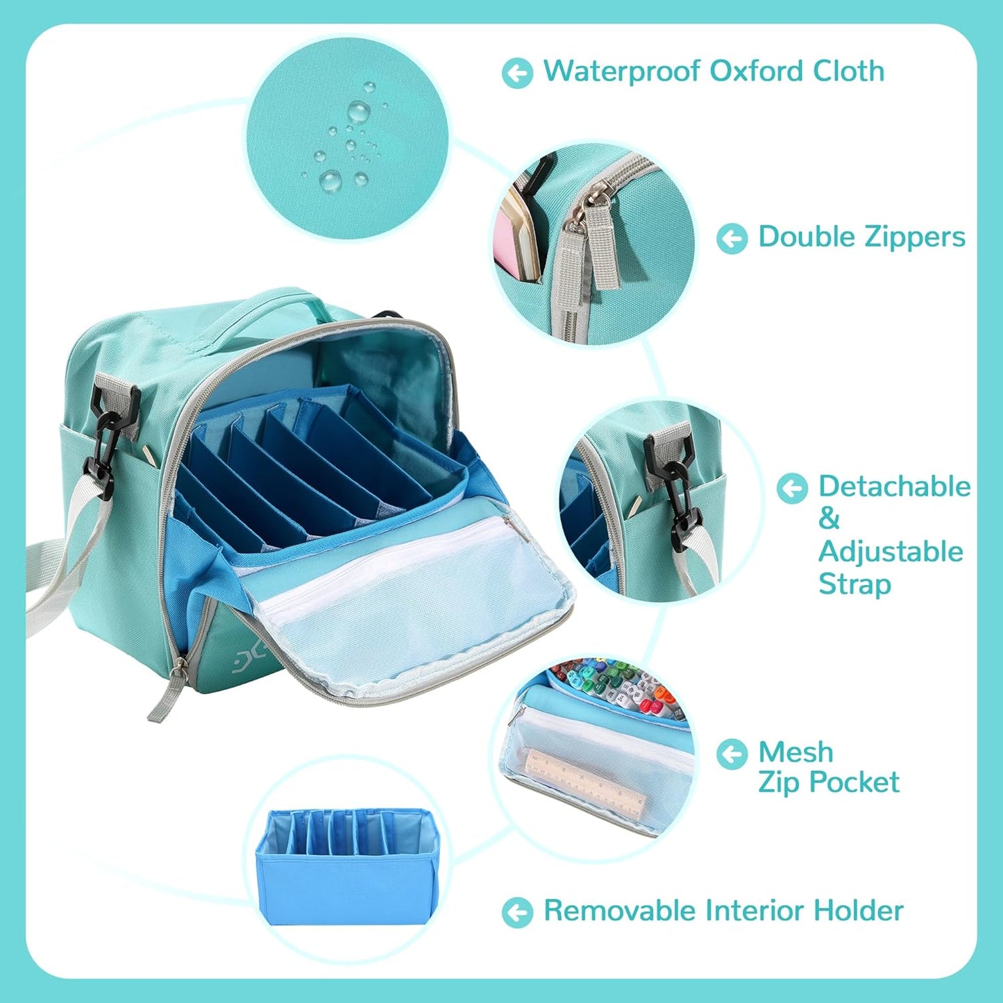 Togood Storage Tote Bag for Marker Pens Brush Pen Coloring Pencils Books Art and Crafts Supplies Tools Cosmetics, Up to 130 Pens,light green