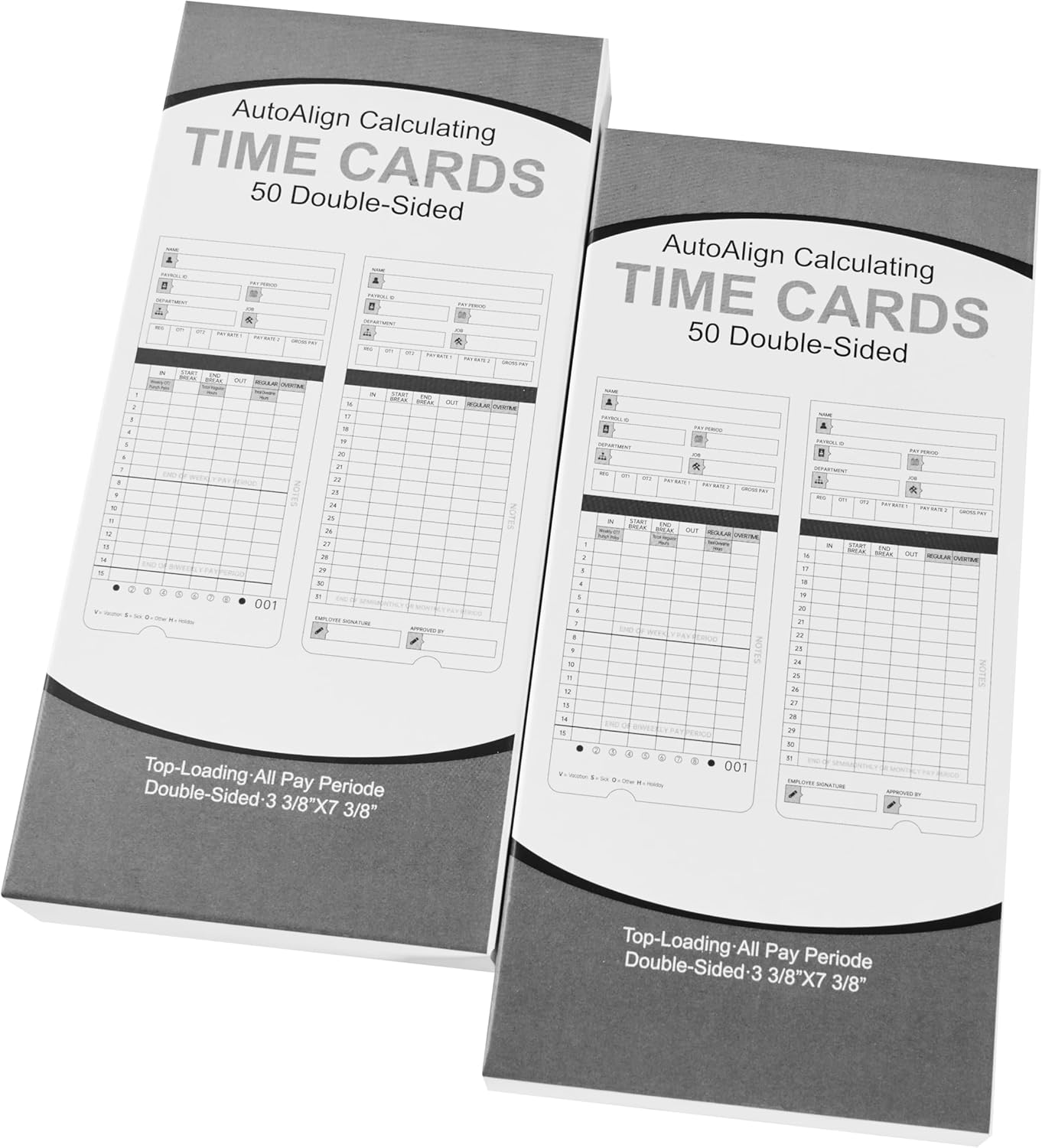 100 time Cards for HN4000, HN2000, HN2500, HN4500 time Clocks and More, Card Numbers 1-50, with pre-Punched Holes Employee time Cards (with Separate Box)
