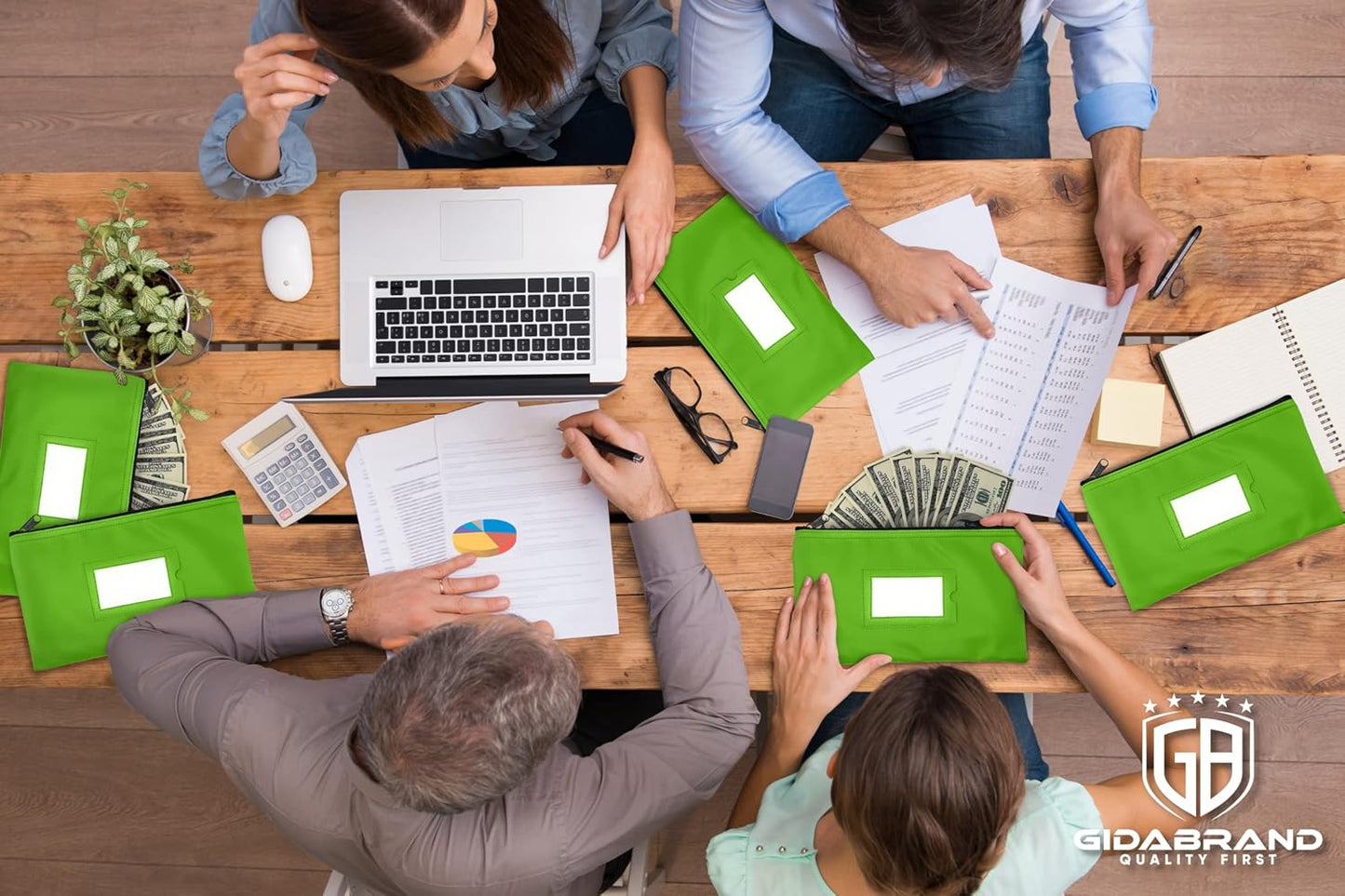 Money Bank Deposit Bag with Zipper | 11x6 inch | Light Green | Durable Leatherette Money Cash Coin Check Wallet Pouch for Men & Women with Framed ID Window and Blank Card | by GIDABRAND (3)