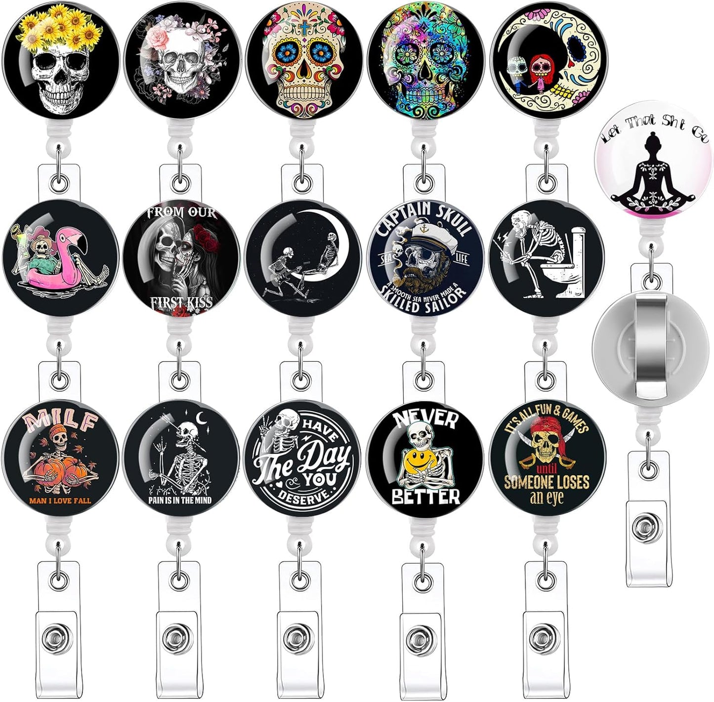 16pcs Badge Reels Retractable Badge Holders,Id Badge Holders Retractable with Clip,Cute Badge Reel for Men,Women,Girls 13