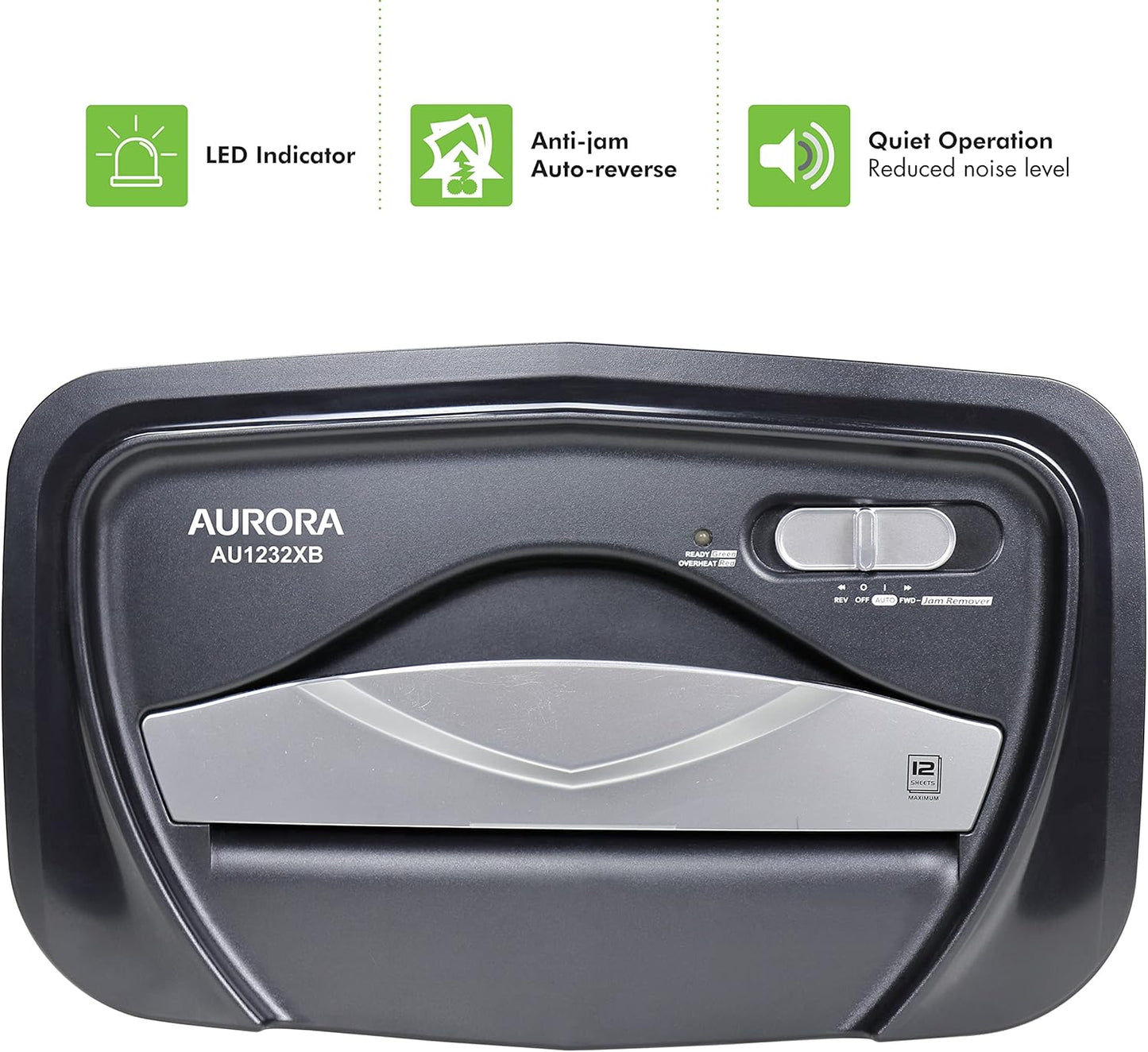 Aurora AU1232XB Anti-Jam 12-Sheet Crosscut Paper/Credit Card Shredder with 5.2-Gallon Wastebasket (Black/Semi Translucent Gray)