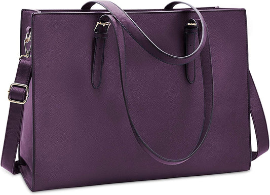 Laptop Bag for Women Waterproof Lightweight Leather 15.6 Inch Computer Tote Bag Business Office Briefcase Large Capacity Handbag Shoulder Bag Professional Office Work Bag Dark Purple