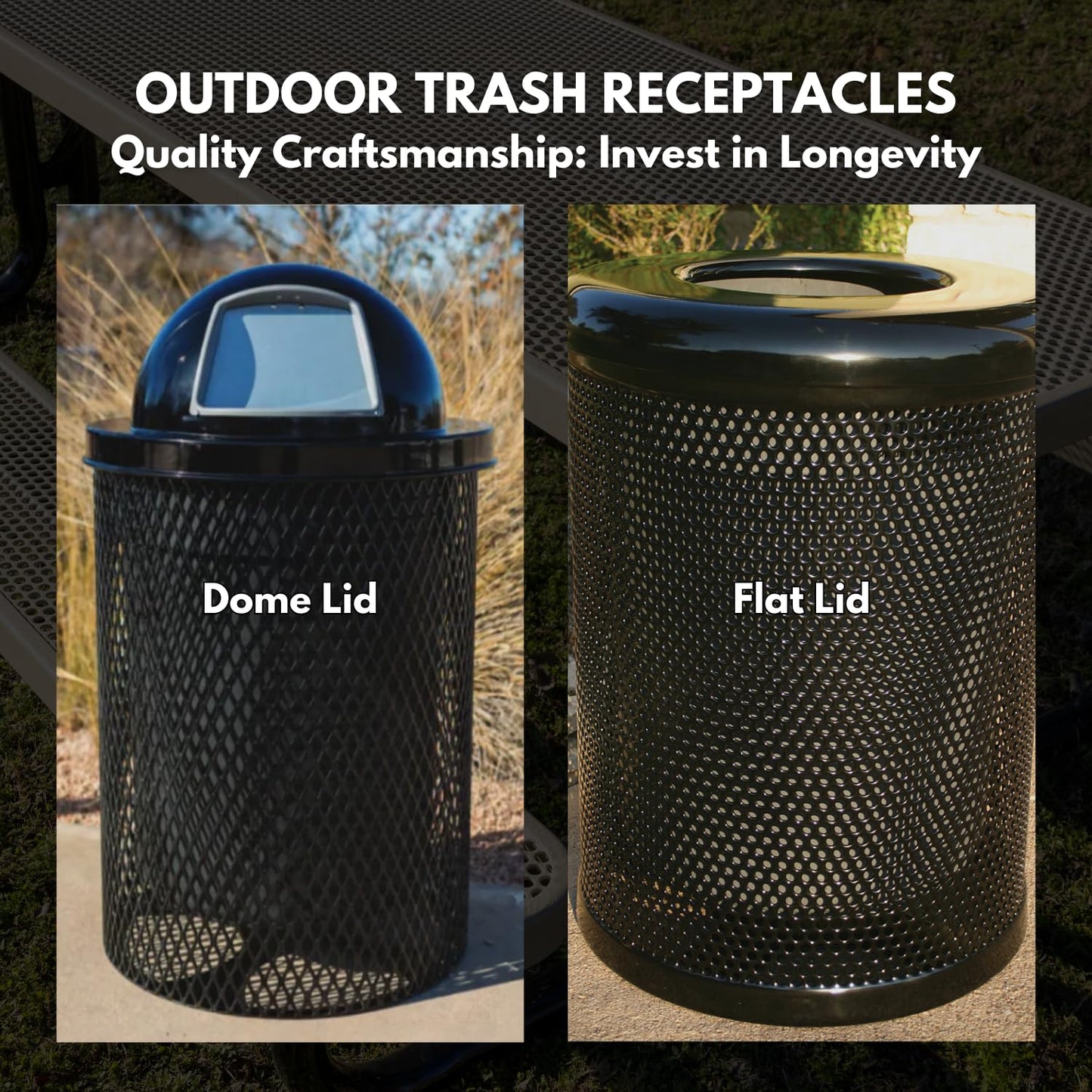 RDT-P-TXTDBL Heavy Duty Round Trash Receptacle with Dome Top, Liner Included, 32 Gallon, Textured Dark Blue, Made in America