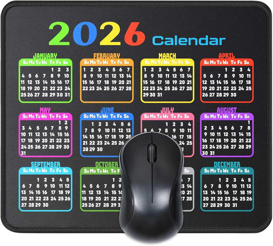 Calendar Mouse Pad 9.5 X 7.8 in, Mouse Pads with Stitched Edges and Non-Slip Rubber Base, Home Office Desk Decor Accessories for Computer Laptop Work Gaming (Black 2026)